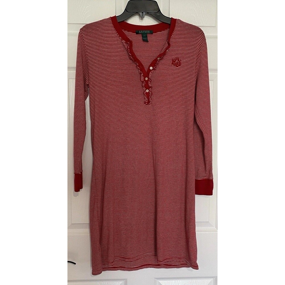 Lauren Ralph Lauren Sleep Shirt Womens Small Nightgown Button Up Red Crest